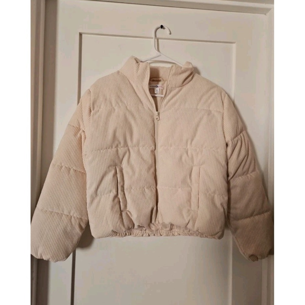 Sugar &‎ Jade Puffer Jacket Kids Size M 10 Cream Corduroy Quilted Zip